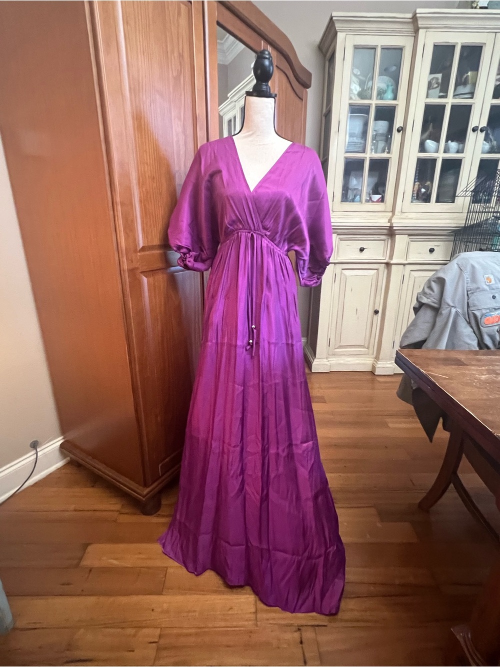 V-Neck purple Maxi Dress with Tie Waist